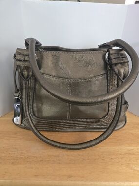 Tignanello Metallic Bronze Leather Shoulder Bag